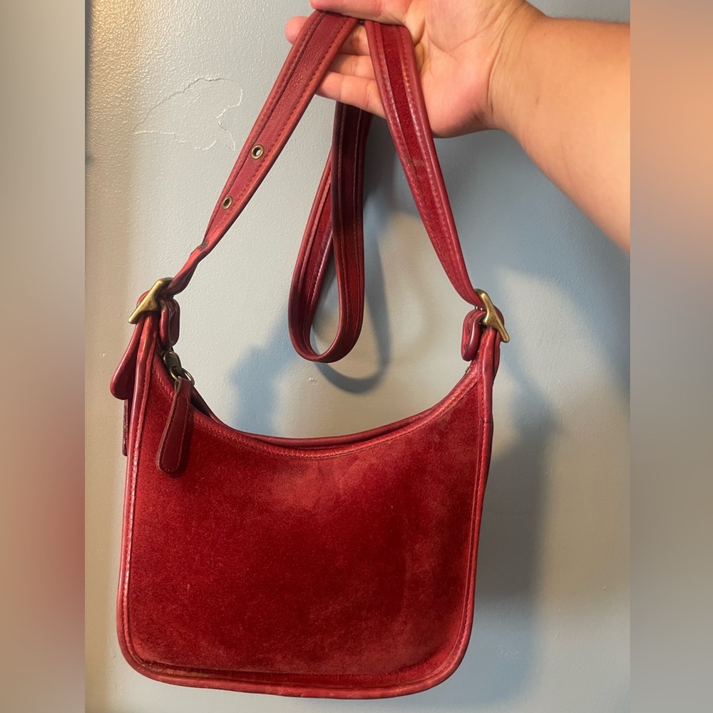 Coach Red Velvet Shoulder Bag with Adjustable Strap